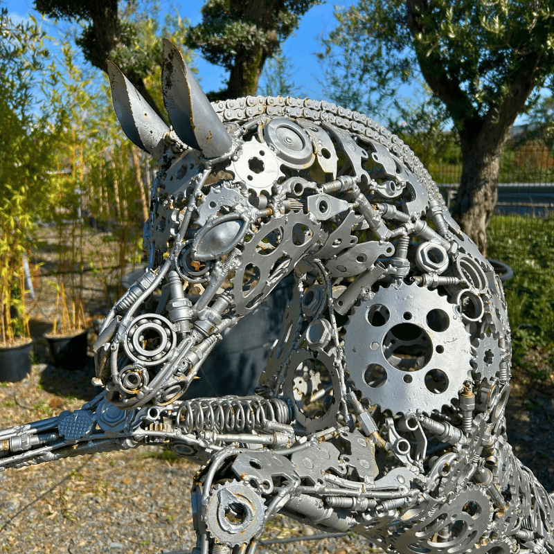 Sculpture de petit cheval cabré argent en métal